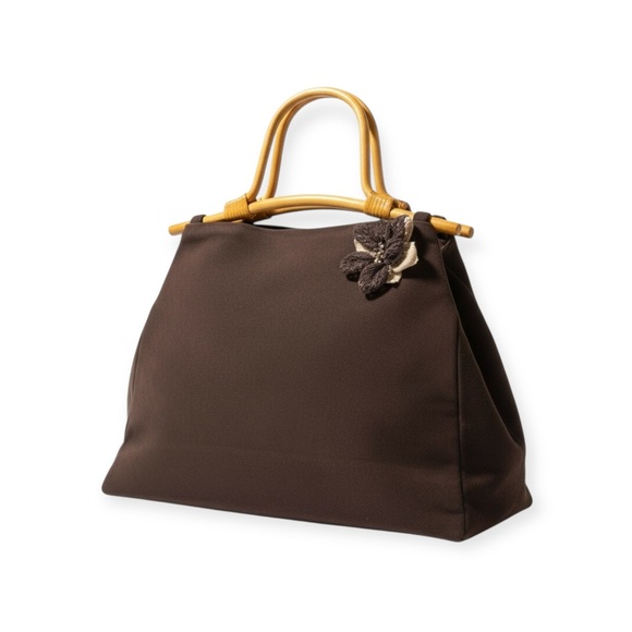 90’s: Julie Brown ꕥ Bamboo Boho Top Handle Satchel Bag ꕥ Chocolate Micro Suede ꕥ - Picture 15 of 16